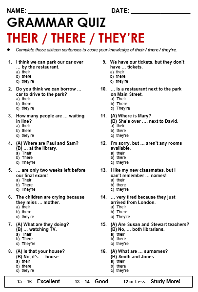 Common Core Grammar Worksheet There Their And They Re Answer Key