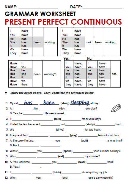 Live Worksheets Present Perfect Continuous