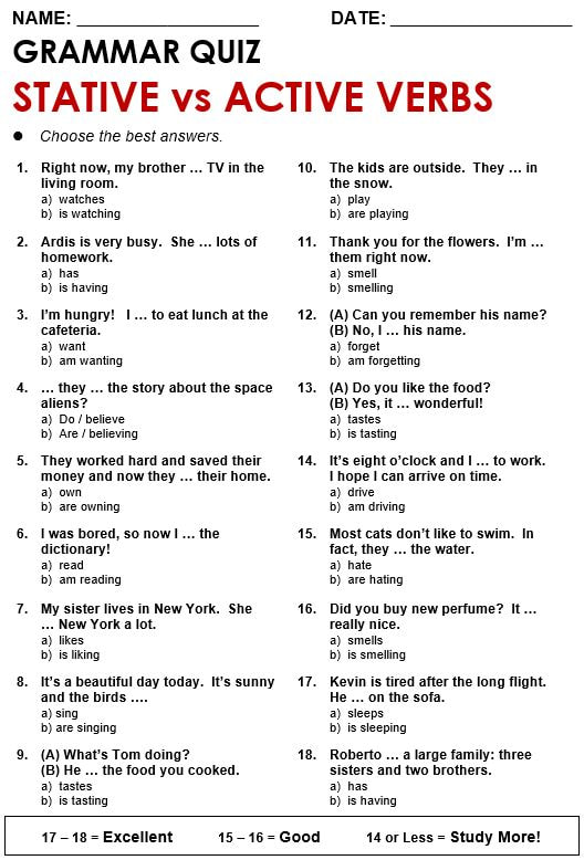 Verbs examples stative 30+Stative Verb