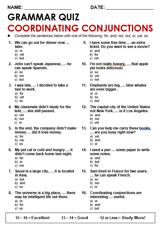 35 Awesome Coordinating Conjunctions Worksheet Multiple Choice