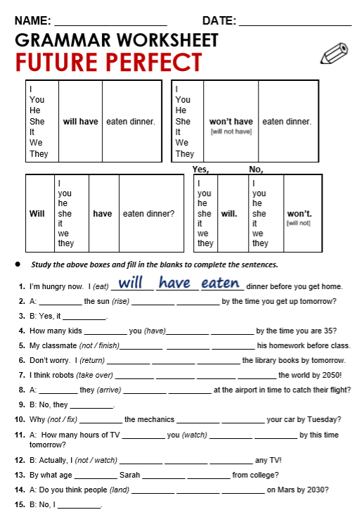 Future Tense Exercises With Answers Pdf